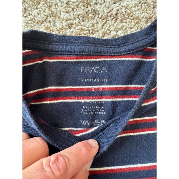 RVCA short sleeve T-SHIRT, size Large; Red & Blue striped cotton - Picture 3 of 6